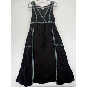 Sundance Embroidered Maxi Dress XS‎ Black Sleeveless Boho Bohemian Summer